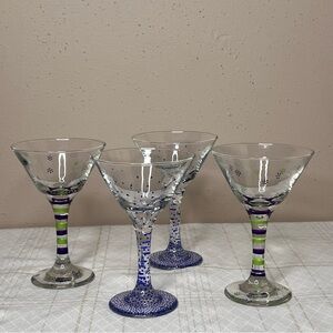 Set of (4)  Martini Glasses - 2 Glasses W/Dots 2 Glasses W/Stripes Patterns